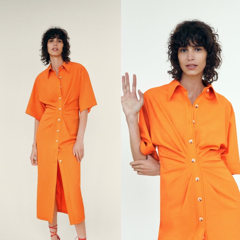 Zara orange draped shirt dress - Picture 9 of 16